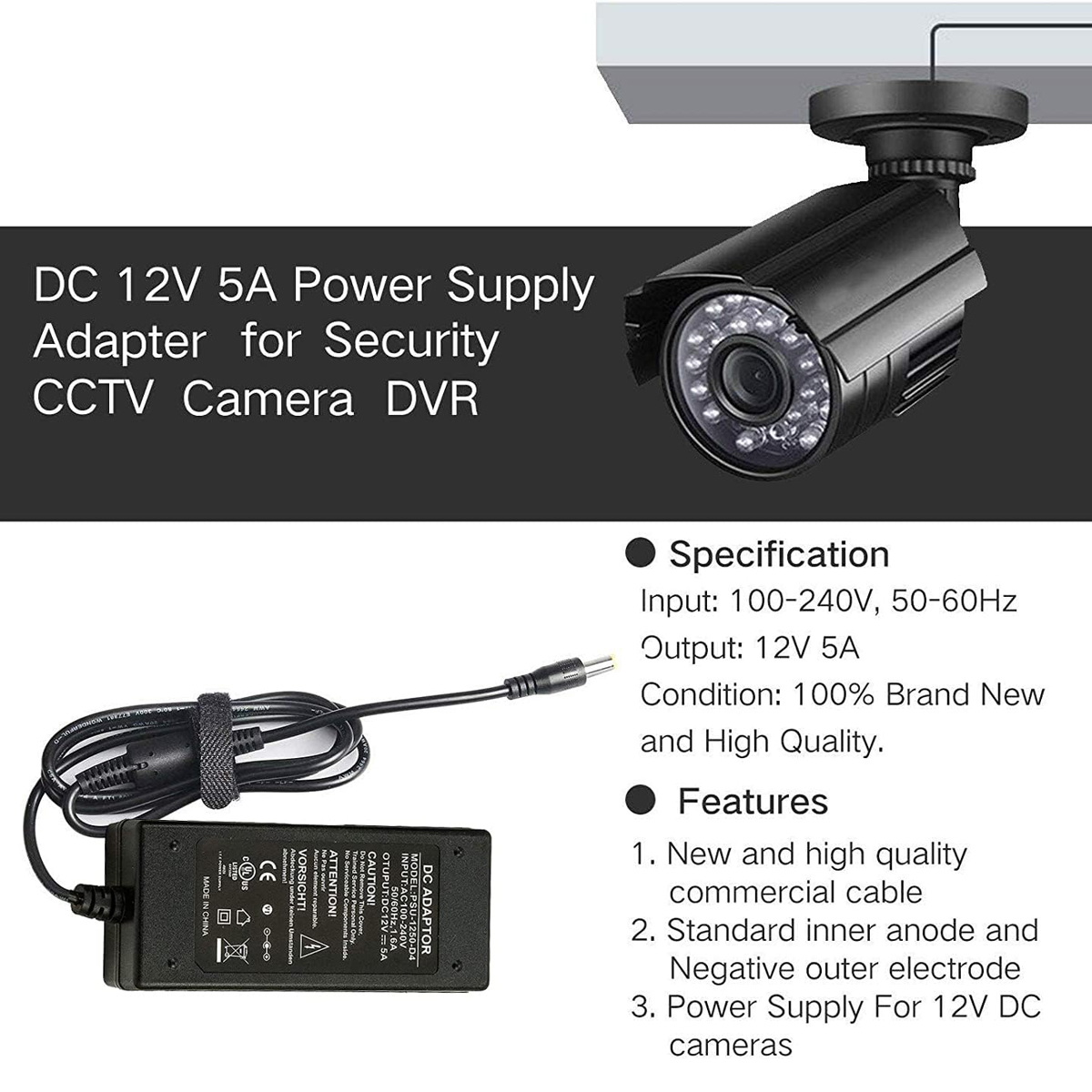 12V 5A AC to DC Power Adapter